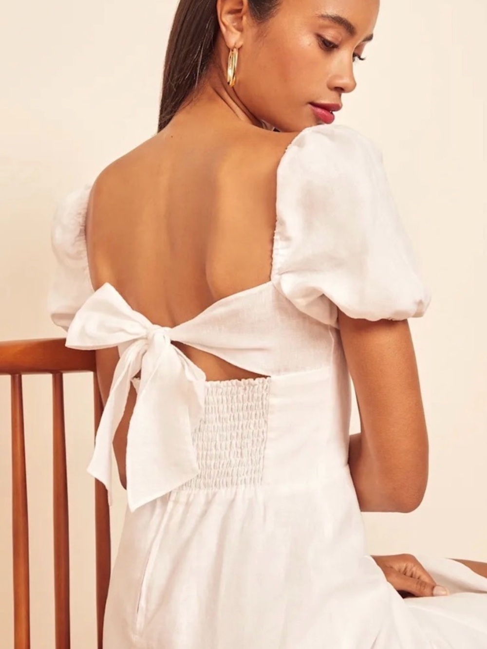 Reformation Denver White Linen Open Back Puff Sleeve Romantic Midi Dress Size 0 - Picture 4 of 11